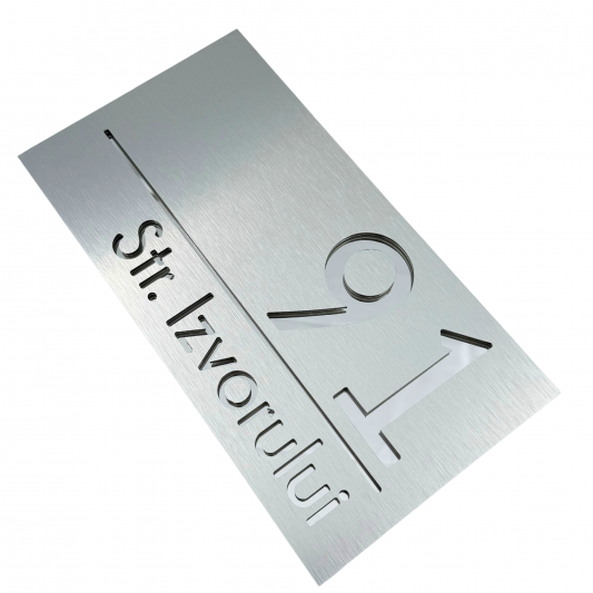 NUMAR CASA PREMIUM - Aluminiu Periat / Argintiu Oglinda - 28x15cm