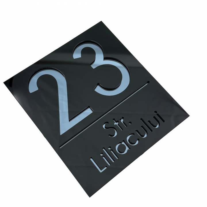 NUMAR CASA PREMIUM - Negru Lucios / Gri Antracit Oglinda - 18x16cm