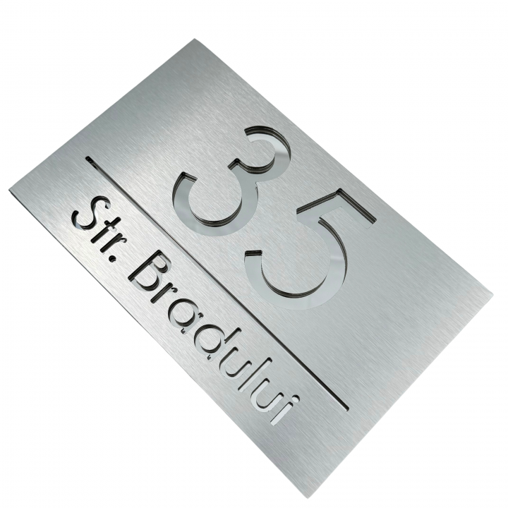 NUMAR CASA PREMIUM - Aluminiu Periat / Argintiu Oglinda - 24x15cm