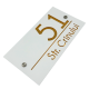 NUMAR CASA PREMIUM - Alb Satinat / Auriu Oglinda / 2 Distantieri Argintii - 28x15cm