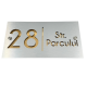 NUMAR CASA PREMIUM - Aluminiu Periat / Auriu Oglinda / 2 Distantieri Argintii - 28x15cm