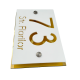 NUMAR CASA PREMIUM - Alb Satinat / Aluminiu Auriu Oglinda / 2 Distantieri Argintii - 20x13cm