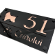NUMAR CASA PREMIUM - Negru Lucios / Roze Auriu Oglinda / 4 Distantieri Negrii - 28x15cm