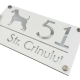 NUMAR CASA PREMIUM - Alb Satinat / Argintiu Oglinda / 4 Distantieri Argintii - 28x15cm