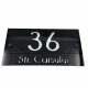 NUMAR CASA PREMIUM - Negru Lucios / Argintiu Oglinda / 2 Distantieri Negrii - 28x15cm
